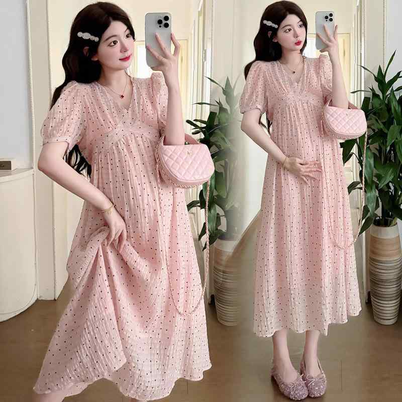 ワンピース マタニティ レディース 半袖 ひざ丈 ドット柄 清楚 かわいい 夏服 カジュアル お呼ばれ デート お出かけ・カテゴリ: 连衣裙・ネックライン: ラウンドネック・袖丈: 三分袖・素材: ポリエステル・綿混紡・素材構成: ポリエステル50-70%・柄: ドット・スカート丈: ミモレ丈・カラー展開: ピンク・サイズ展開: M,L,XL,2XL・スカートシルエット: Aライン・スタイル: 日韓カジュアル・袖の形状: レギュラー袖・加工: 印染