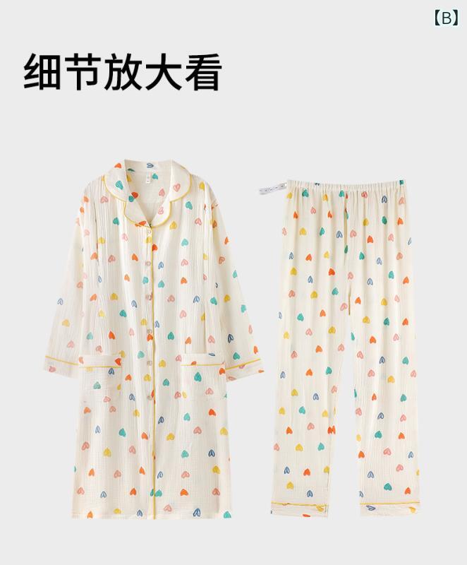 パジャマ レディース 綿100％ 授乳パジャマ 二重ガーゼ 孕婦 カーディガン 前開き ...