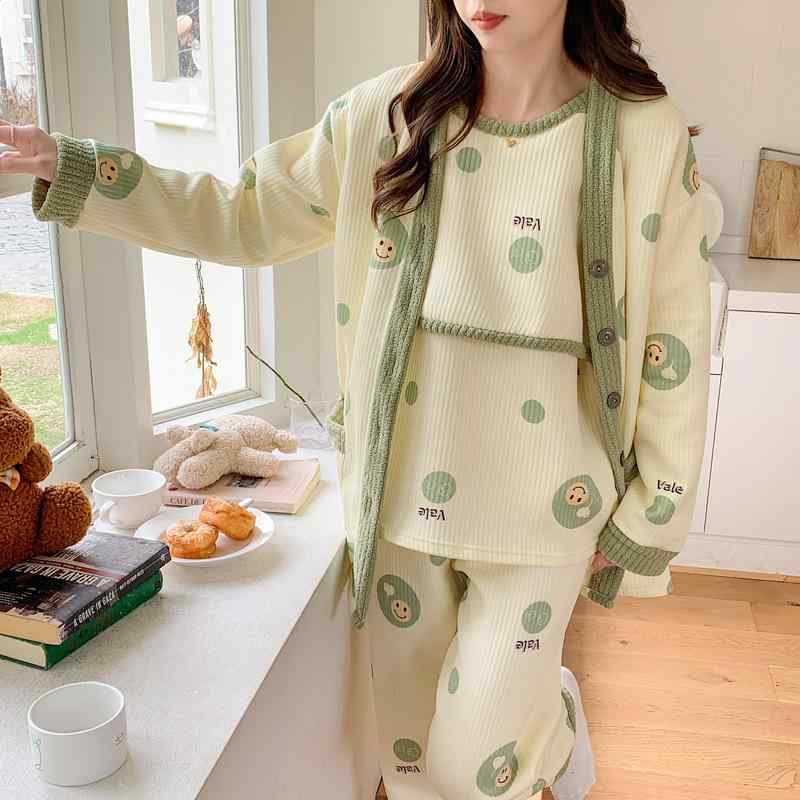 マタニティウェア レディース パジャマ 上下セット 授乳服 3点セット ルームウェア 部屋着 前開き 秋冬 コットン 長袖 出産準備 入院着 産前 産後