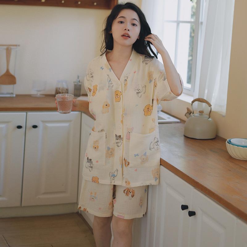 パジャマ レディース マタニティ 授乳服 上下セット 半袖 綿 ガーゼ 薄手 産後 妊婦服 ルームウェア 部屋着 前開き 授乳口付き 春夏
