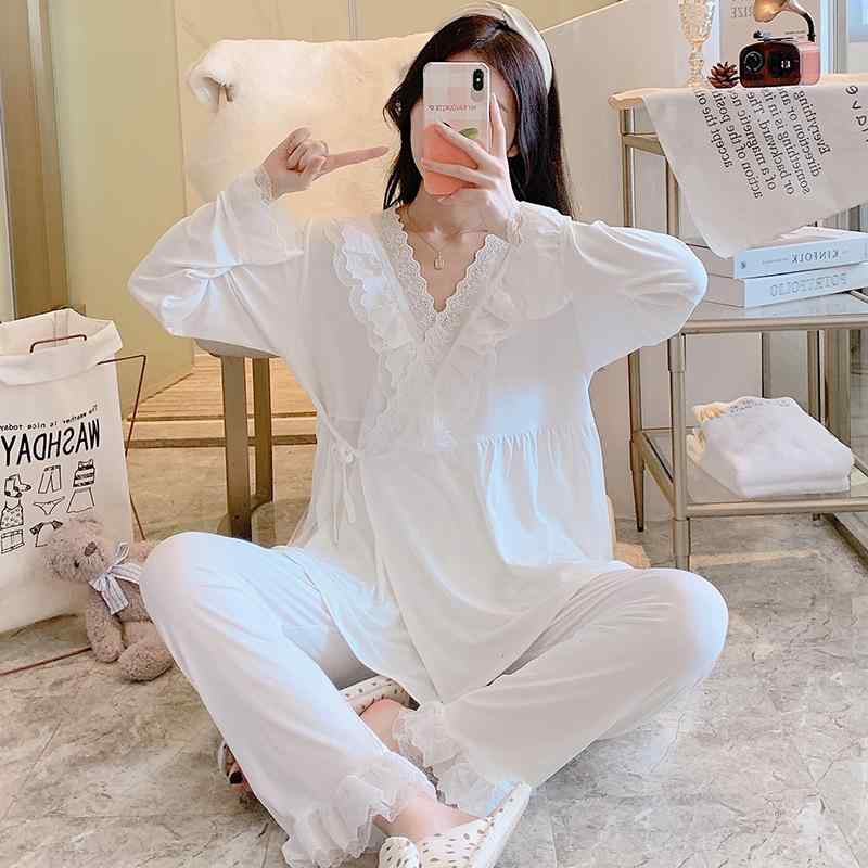 ルームウェア レディース マタニティ 授乳服 和服風 再生繊維 接触冷感 通気性 薄手 春夏 産後 パジャマ 部屋着 入院用 出産準備 妊婦用 柔らかい 着心地 快適 ナイトウェア ホームウェア 授乳用 前開き 襟付き・素材: モダール95%・スタイル: セットアップ・ネックライン: Vネック・袖丈: 長袖・パンツ丈: 長ズボン・袖のタイプ: フレアスリーブ・性別: レディース・雰囲気: フェミニン・厚み: 中厚（181-200g/平米）・カラー展開: ホワイト、ホワイト（固定カップ付き）、ダークグレー・サイズ展開: L、XL、XXL