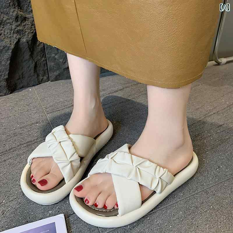 サンダル レディース 夏 厚底 ビーチサンダル ファッション 妊婦用 一枚紐 フラット 仙女風 スカート合わせ 軽便 防滑 耐磨 増高 日常 米白 黒 純色 人造PU 皮質内里 ゴム底 韓版 2025夏