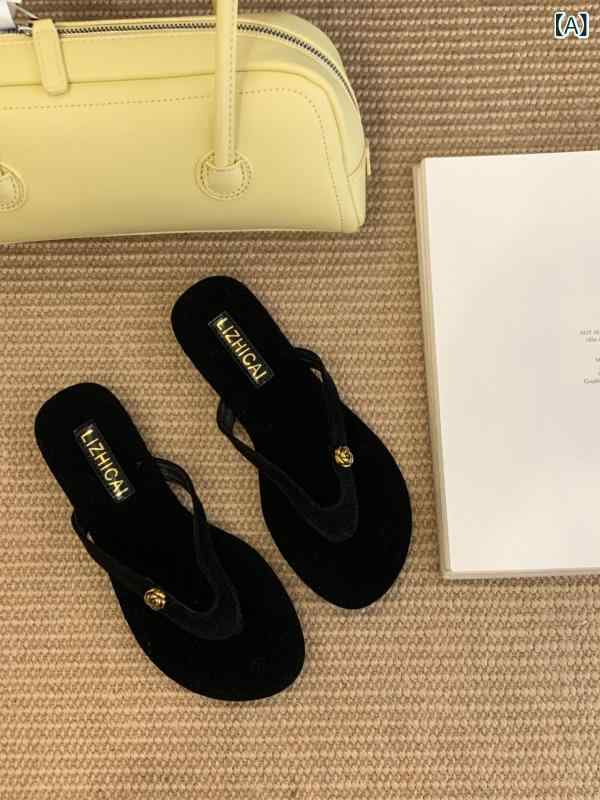 サンダル 女性用 人字型 フラット フレンチスタイル トゥポスト 外履き 夏 韓版 メタル 水钻 スエード ラバーソール 透気 防滑 黒 緑 ワインレッド ブラウン 日常使い 軽量 快適 スタイリッシュ