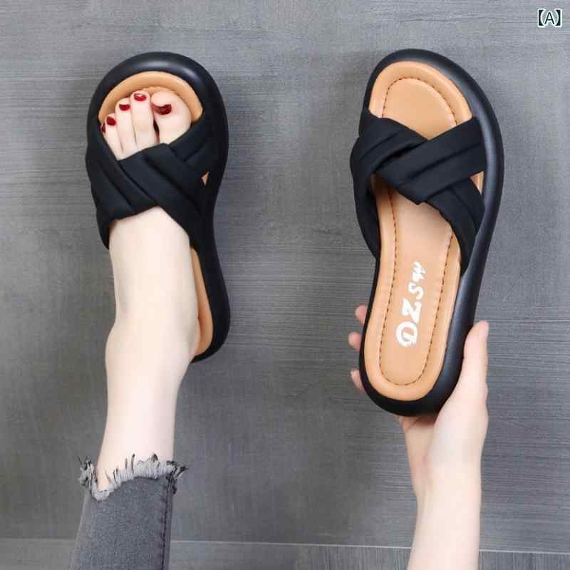 女性用 厚底 ビーチサンダル ワンストラップ ウェッジソール 夏用 ルーズフィット 超繊維 牛革風 ラバーソール 純色 黒 米白 軽量 快適 歩きやすい カジュアル 足元カバー ビーチ 散策 日常使い 2025 春夏