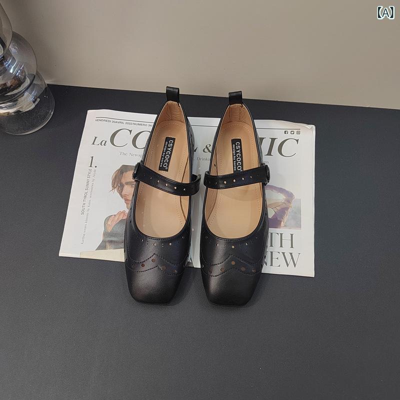 乐天商城 - 女性用 フラットシューズ メアリージェーン 復古 方頭 浅口 ソフトソール 黒 杏 茶 純色 超繊維 ゴム底 PU内里 低ヒール 厚底 春 日常 韓国風 バレエシューズ ローファー スニーカー風 履きやすい 軽量 シンプル コーデ デイリー スタイリッシ