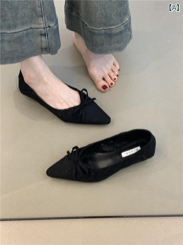 Women'S Shoes - パンプス レディース ヒール 春夏 ファッション 仙女風 法式 スモール 優雅 蝶結び トゥ ローカット 通勤 靴 黒 ヒョウ柄 紫 杏 韓版 スタイル 低 ヘルプ キャンバス 風 素材 PU インナー 女性 成人 人気 検索 ワード