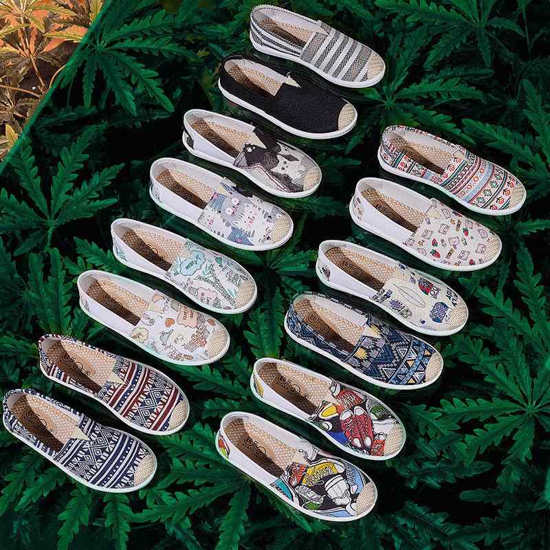 Shoes - レディース 靴 布靴 平底 女性用 漁夫靴 韓風 小白靴 スニーカー キャンバスシューズ 透気 条紋 黒 白 春夏秋