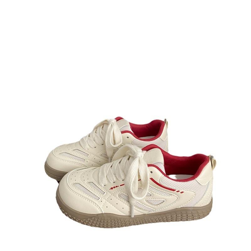 Women'S Shoes - レディース スニーカー かわいい 韓版 デッキシューズ 春夏 秋冬 ピンク 赤 黄 メッシュ PU素材 透気 防水台 インソール ラウンドトゥ ミッドヒール ゴム底 増高 防滑 耐磨 クロスストラップ ラッシング 日常 通用 スポーツ カジュアル 軽量