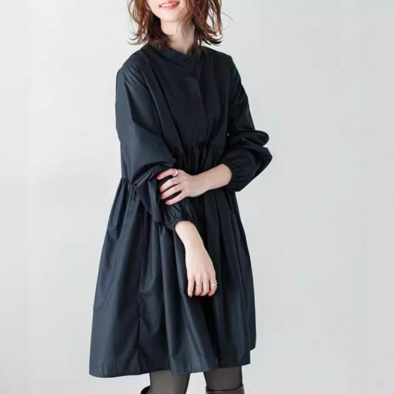 ・スタイル: 休闲・主な素材: 涤纶（聚酯纤维）30%以下・柄: 纯色・袖型: 常规袖・袖丈: 长袖・スカート丈: 中长裙・スカート型: A字裙・ネックライン: 立领・カラー展開: 黒色、白色、绿色・サイズ展開: 均码