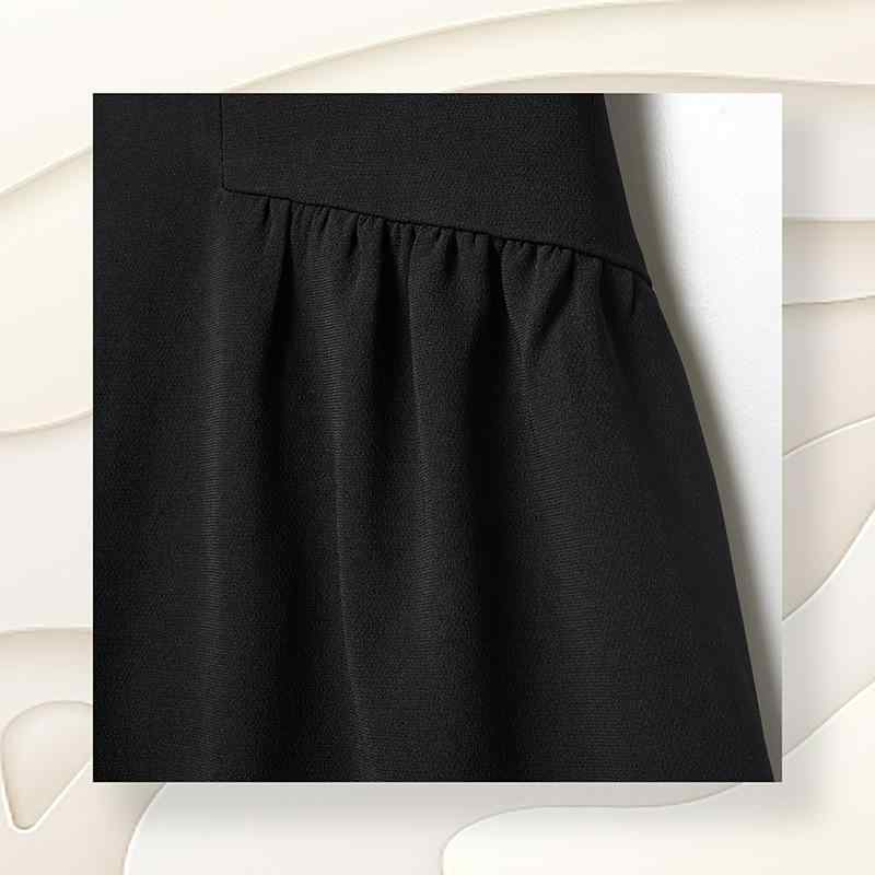 レディース ワンピース レース刺繍 収腰 直筒 百褶 中長 長袖 POLO領 シャツ袖 黒 綿 ポリエステル スパンデックス 修身 ボタン 私服 名媛風 春季 オフィスカジュアル 日常使い 軽やか 伸縮性 シンプル 純色