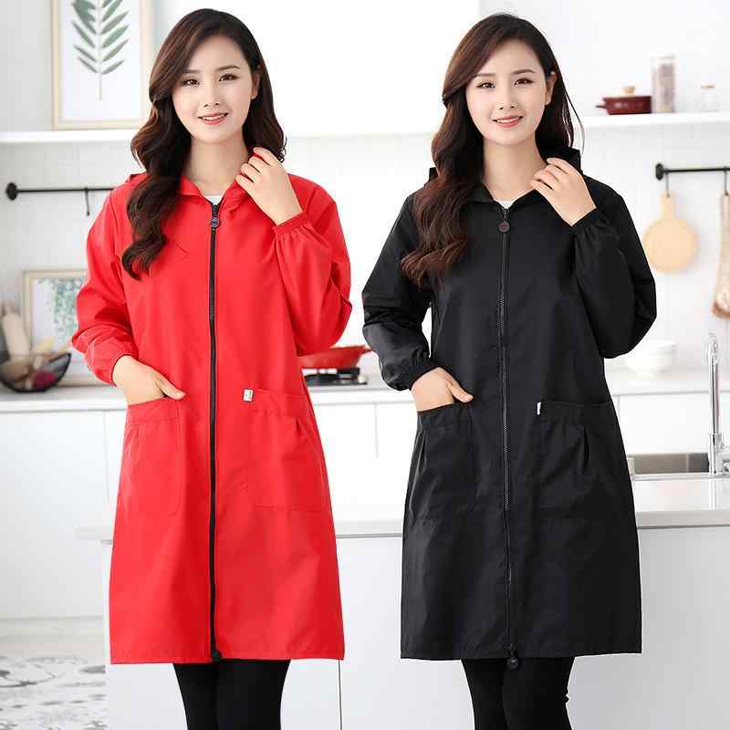Other Jackets Jumpers - 有袖エプロン 女性用 大人 薄手 長袖 加長 防水 防油 家用 キッチン 仕事 家事 調理 掃除 現代 シンプル 純色 枣紅 紫 紅 墨緑 黒 涤纶 ポリエステル 伸縮 軽量 通勤 普段使い