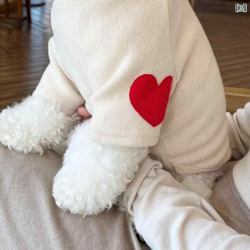 リメイクバディーのペット服 トレーナー 女の子 男の子 小型犬用 ハート柄 裏起毛 秋冬 防寒 暖かい 伸縮性 犬用 猫用 服 泰迪 比熊 约克夏｜アングル3