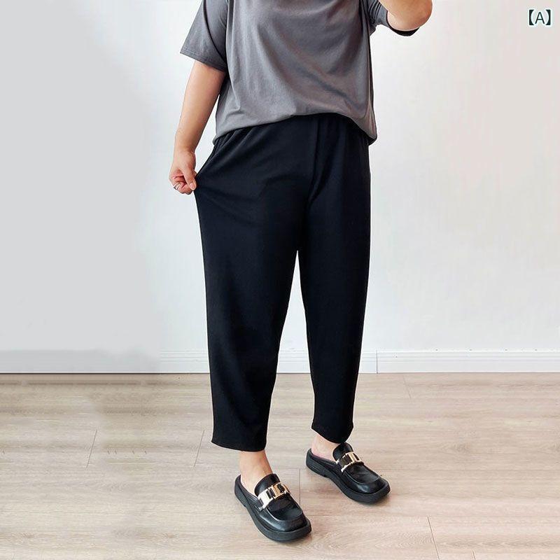 乐天商城 - レディース ハーレムパンツ 夏 九分 黒 涤纶 ポリエステル 高腰 薄手 ポケット 付 高弾性 ゆったり ワイドレッグ ロング丈 ルーズフィット シンプル スタイリッシュ 軽量 伸縮性 普段使い 通勤 外出 デイリー ファッション 素材 快適 クール ビ
