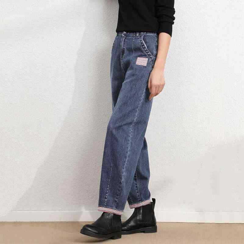 樂天商城 - レディース デニムパンツ 高腰 ロング丈 ワイドレッグ ストレート ラブパンツ 花苞パンツ 灯籠パンツ 綿素材 コットン 牛仔布 水洗加工 ゆったり ルーズフィット 秋冬 気質 シンプル 日韓スタイル 韓国風 日本風 ハラジュク ラフ カジュアル ヒップ