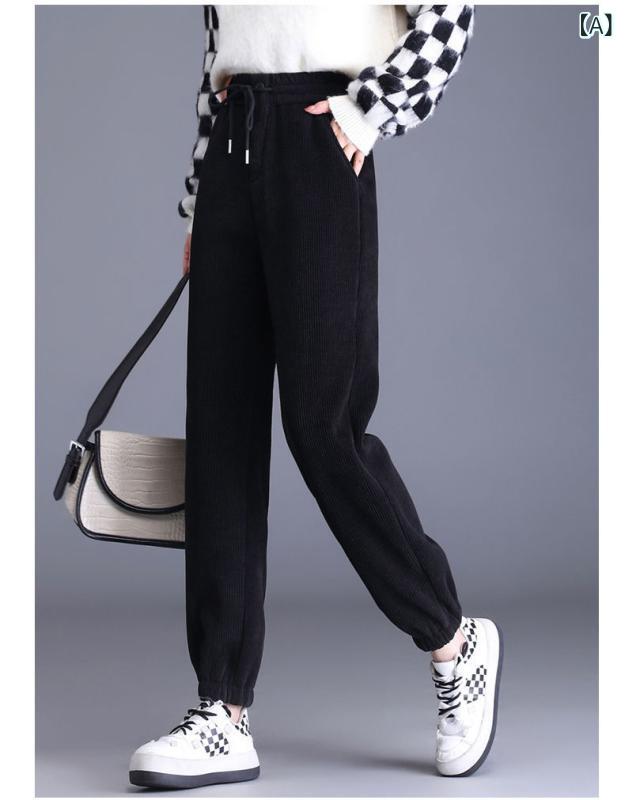 Capri Pants - レディース ワイドパンツ 雪ニール 裏起毛 厚手 保暖 コットン調 ストレッチ ハイウエスト テーパード ロング丈 松腰 ポケット ゆったり 大きいサイズ 黒 グレー コーヒー オートミール 秋冬 韓国風 快適 日常使い 軽量 暖か スリム 足元すっきり