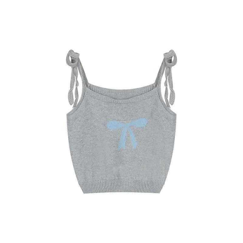 Rakuten - レディース トップス 背中リボン 吊り下げ 夏用 甘め 韓国風 紐付き レース ニット レイヤード Tシャツ 短袖 丸首 三分袖 普通丈 針織 灰色 吊り下げ 短袖 爽やか 甘美 清新風 伸縮性 軽量 日常使い