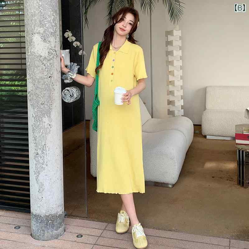 ワンピース マタニティ レディース ポロ襟 紫 再生繊維 ニット 法式 ゆったり 授乳...