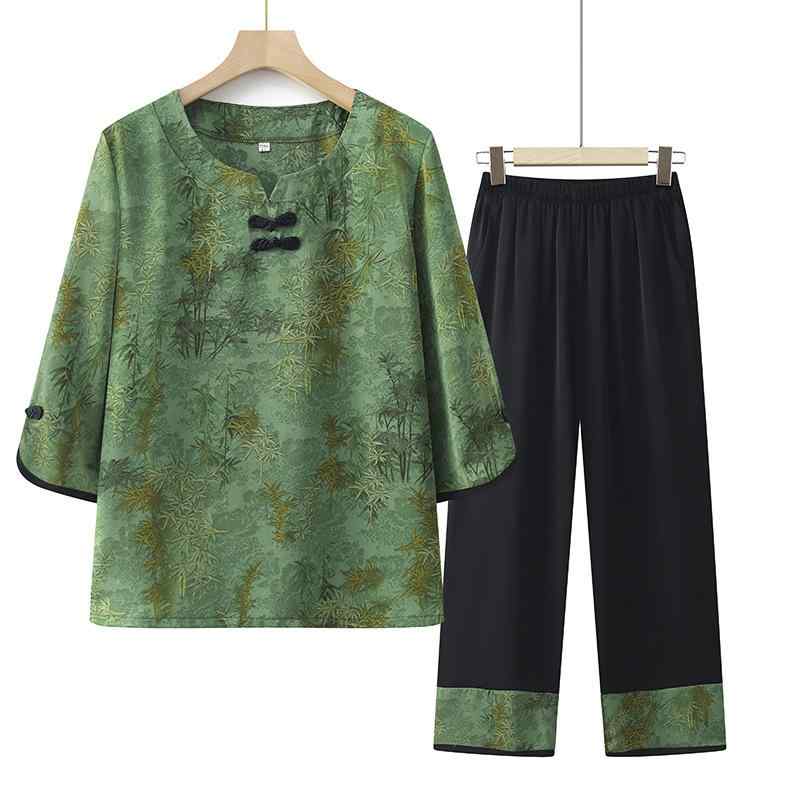 レディース 夏 セットアップ 七分袖 Tシャツ クロップドパンツ 透気性 涤纶 素材 通勤スタイル 気質 立体 装飾 免烫 処理 黄色 緑 橘 ..