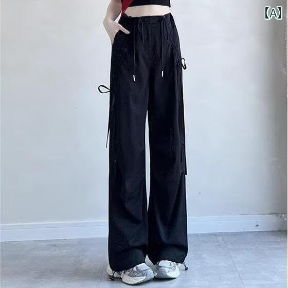 レディース ワイドパンツ 秋 薄手 高腰 ゆったり テーパードパンツ クロップドパンツ ストレートパンツ ストレートレッグパンツ 通勤 普段使い 気質 シンプル ポリエステル スパンデックス 混紡 無弾性 長丈 黒 グレー 薄型