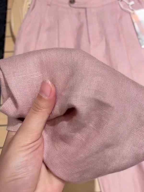 Rakuten - レディース ワイドパンツ 直筒 ハイウエスト 長ズボン レイヨン 麻 混 ピンク 煙粉色 夏 快適 軽量 ゆったり シルエット ポケット 付き 切り替え 加工 日常使い カジュアル スタイル