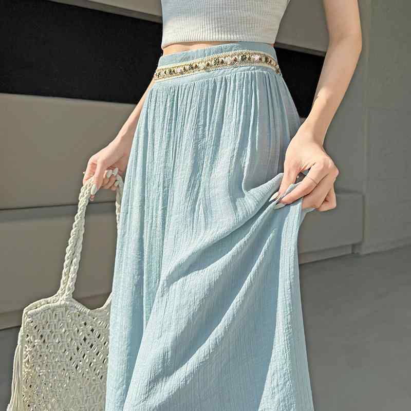 樂天商城 - レディース ワイドパンツ 綿麻素材 高腰 ロング丈 薄手 接触冷感 ゆったりシルエット スリム効果 ボヘミアン風 夏用 通勤 街着 リラックス 黒 ベージュ 青