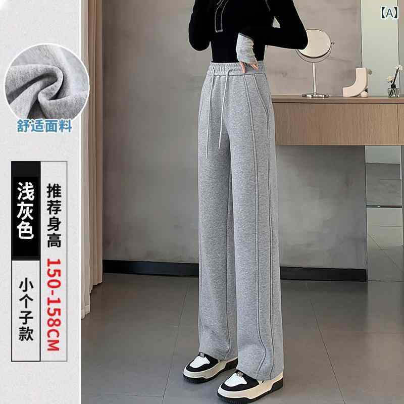 レディース ワイドレッグパンツ 春季 綿素材 微弾性 高腰 直筒 長丈 灰 麻白 黒 洋...