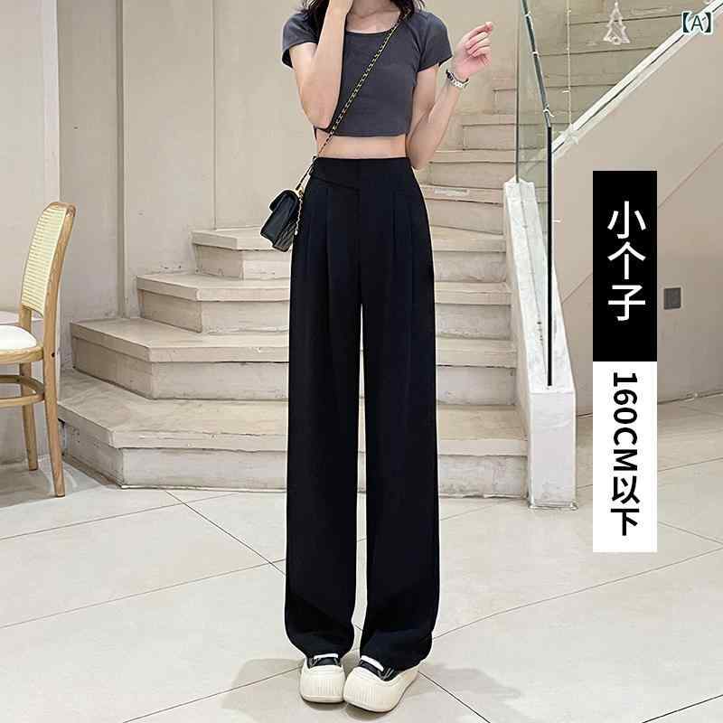 乐天商城 - レディース スラックス 黒 グレー 杏色 春夏 秋冬 直筒 ワイドパンツ ハイウエスト 薄手 微弾力 ポリエステル スパンデックス ラグジュアリー 垂感 細身 ゆったり ロング丈 ジッパー 日常使い 通勤 デイリー 伸縮性 軽量 涤纶95 以上 混紡