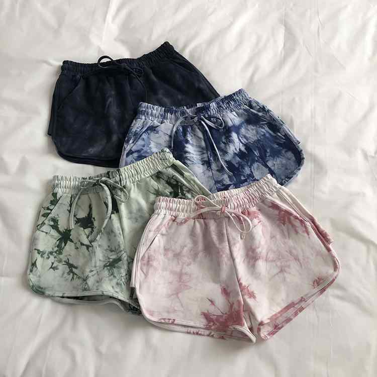 Cropped Pants - レディース 短パン 夏 春夏 タイダイ柄 ワイドレッグ 膝丈 ハイウエスト ポリエステル マイクロストレッチ ゆったり 大きいサイズ 緑 黒 緑 快適 デイリー アクティブ 私服 レイヤード スタイル 御姐風 東南アジア 輸入