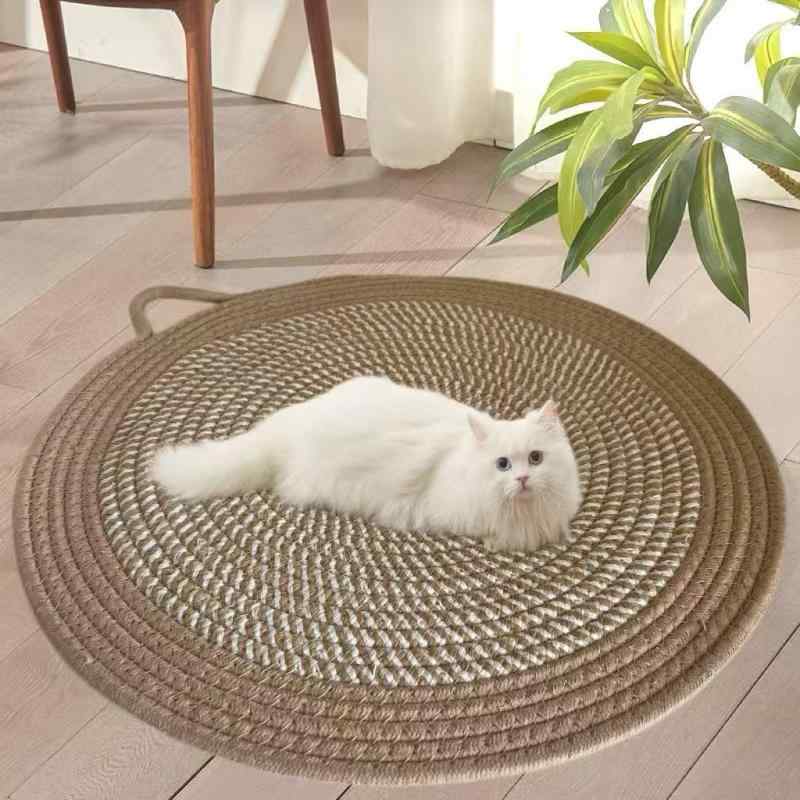 ペット用 マット 猫用 爪とぎ対策 ハンドメイド 綿 コットン 編み込み 涼感 快適 通気性 耐久性 オールシーズン クッション ソファ ラグ インテリア おしゃれ かわいい 丈夫 お昼寝 男の子 女の子・素材: 綿・カテゴリ: 猫用ベッド・カラー展開: ブラウン系, グレー系・サイズ展開: 40cm, 60cm, 80cm, 100cm・対象: 猫・機能: 通気性, 保温性・使用シーン: 車載, 室内, 屋外