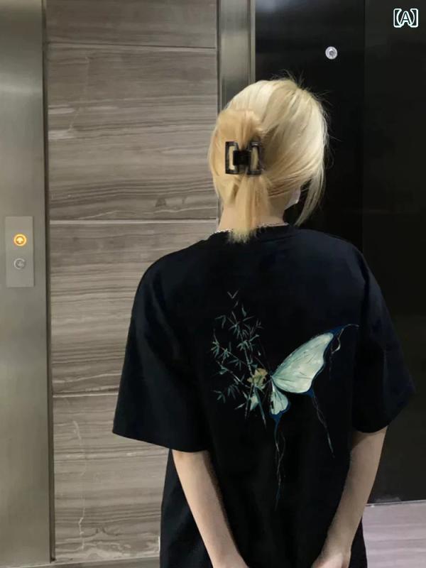 Other - Tシャツ レディース 短袖 綿 素材 動物 プリント トップス 丸首 ゆったり デザイン 夏 黒 白 街頭 スタイル 潮流 甘美 清新 切り替え アクセント ミドル 丈 トップス コーデ 普段使い カジュアル 着こなし