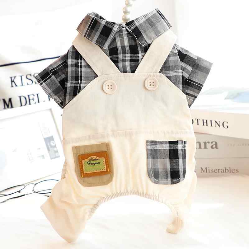ペット服 サロペット 女の子 男の子 チェック柄 ポケット付き オールシーズン 薄手 四本足 小型犬 トイプードル