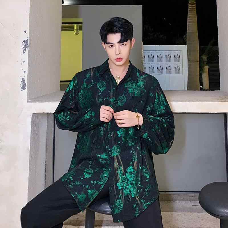 Other - メンズ シャツ トップス 長袖 開衫 ルーズフィット 翻領 抽象 プリント 花柄 薄手 ポリエステル 混紡 港風 ストリート ファッション 秋冬 赤 緑 かわいい デザイン ユース カジュアル レジャー 秋 春