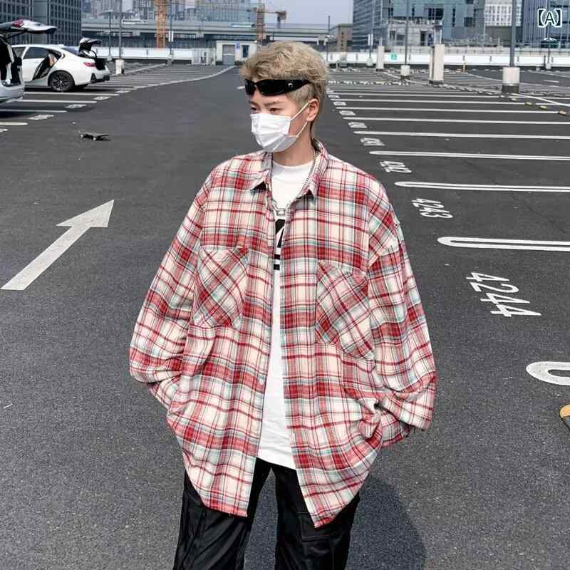 乐天商城 - メンズ シャツ トップス 長袖 開襟 チェック柄 赤 紺 麻混紡 綿混紡 ゆったり ルーズフィット 日常 デイリー カジュアル 復古風 日式風 秋冬 春秋 洗濯機可 ノンアイロン 加工 青少年 成人 メンズ レディース