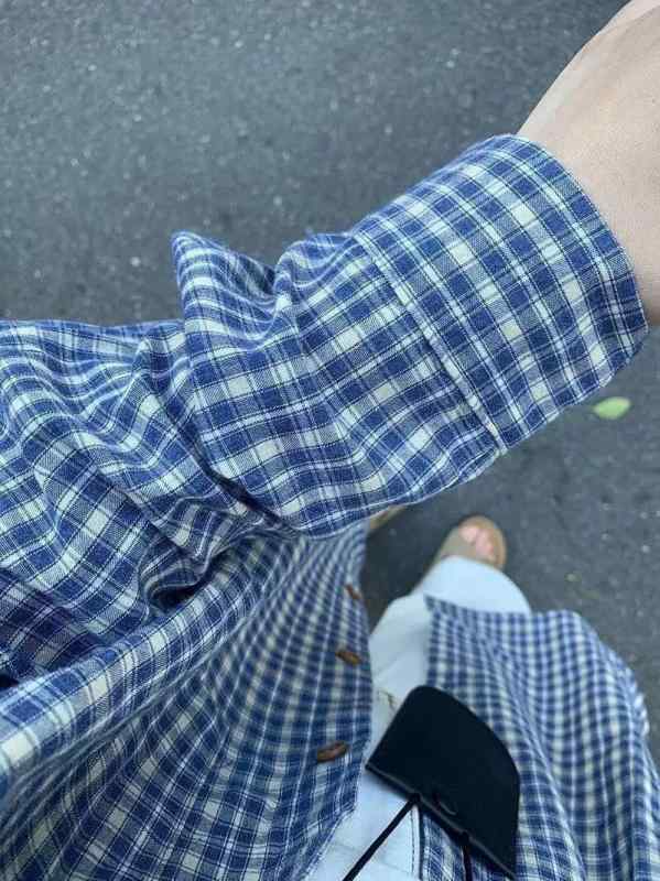 樂天商城 - メンズ シャツ トップス 長袖 ブルー 格子柄 条紋 春秋 春夏 秋冬 免烫 化繊混紡 ポリエステル ポリエステル96% 港風 青春 流行 18-24歳 開衫 ルーズ 翻領 普通厚 ポケット 日常 青少年 成人 日常使い カジュアル 軽やか 伸縮性 機能