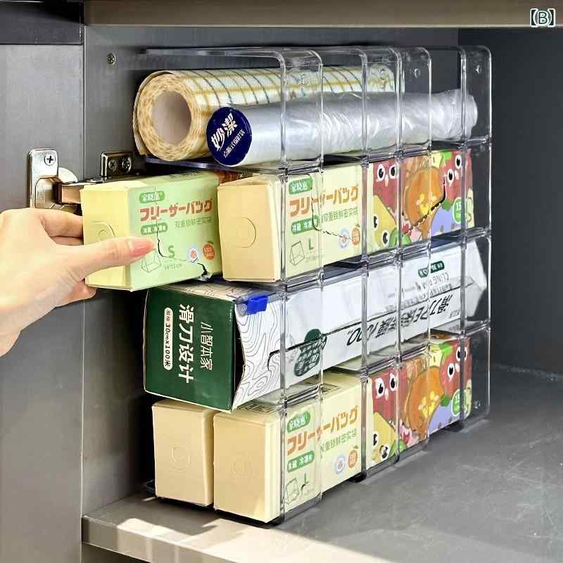 キッチン収納ラック 保鮮膜ホルダー 吊り戸棚下 整理棚 隙間収納 小物入れ 省スペース 調味料入れ 多機能 収納用品 remake-buddy-10755530 リメイクバディー サンプル画像2