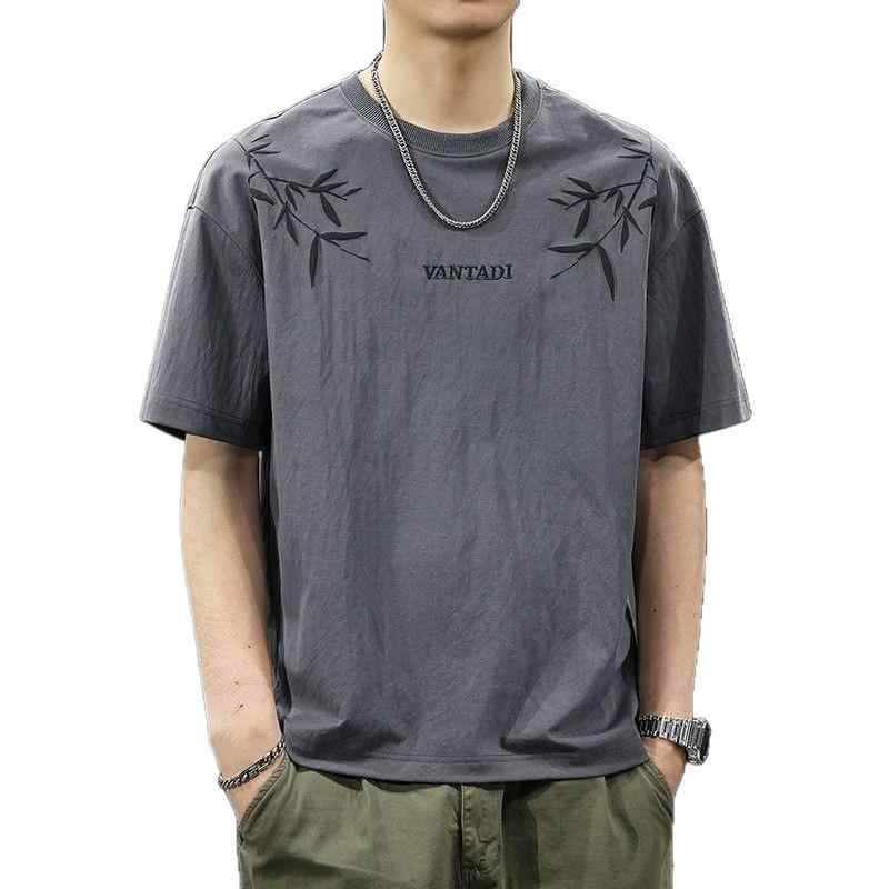 メンズ Tシャツ 短袖 綿混紡 麻混紡 透気性 速乾 接触冷感 伸縮性 薄手 ゆったりシルエット 丸首 セットネック 日常使い ファッション 都市スタイル グレー 黒