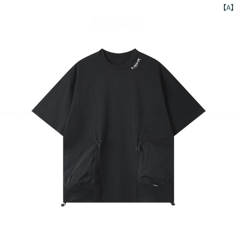 Rakuten - メンズ Tシャツ 半袖 薄手 速乾 接触冷感 ポケット 黒 白 宝藍 ゆったり 透気性 都市スタイル 日常 夏季 ポリエステル 幾何学柄 丸首 セットアップなし 青年向け
