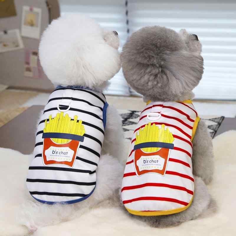 ペット服 犬服 春夏 女の子 男の子 ベスト 薄手 牽引フック付き タンク トップ フレンチフライ柄 ドッグウェア キャットウェア 小型犬 お散歩・素材: 綿・カテゴリ: ペット用ベスト・スタイル: カジュアル・カラー展開: 25薯条背心-ブルー, 25薯条背心-レッド・サイズ展開: XS, S, M, L, XL