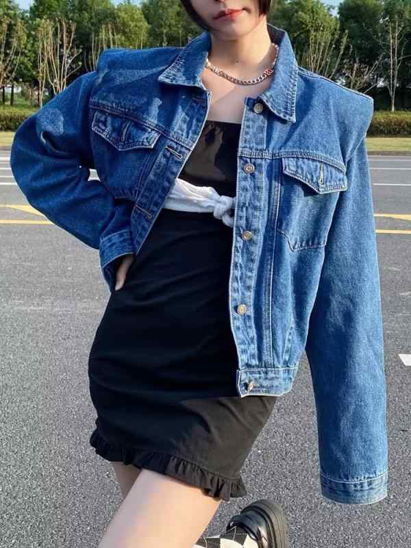 Other Jackets Jumpers - メンズ ジャケット 牛仔 コート プレーツ デザイン ショルダーパッド ワイド ルーズ ショート 丈 長袖 翻領 シングルブレスト ライトブルー コットン 素材 耐摩耗 日常 使い 春秋 シーズン 修身 シルエット サイドポケット ノーアイロン 処理 ユ