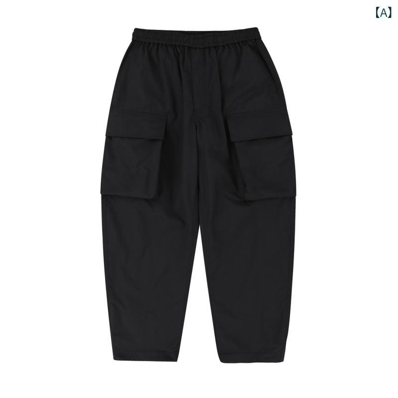 メンズ 工装パンツ 登山用 直筒 長ズボン 中腰 テフロン加工 防水 薄手 ポリエステル繊維 微弾性 多ポケット 黒 グレー ミリタリーグリーン 夏 青少年向け 日常 軽量 機能性 キャラバンスタイル ゆったり 束脚 ジップ開閉 直筒裾 純色 2025年