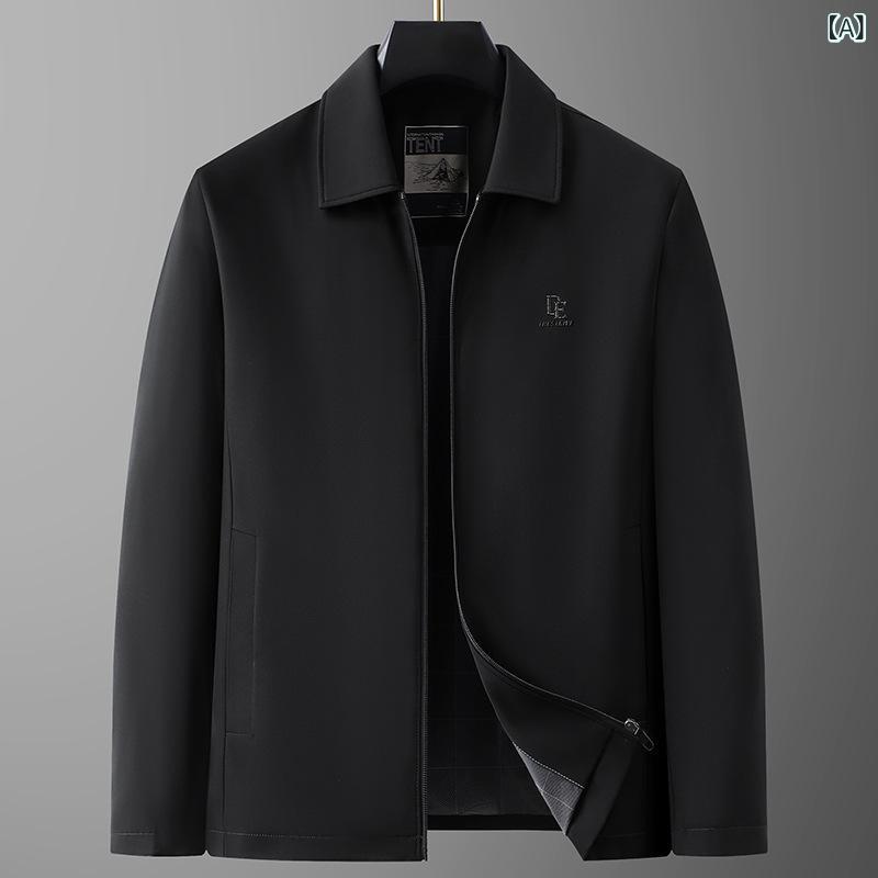 ・カテゴリ: 休闲西服・スタイル: 商务绅士・ネックライン: 翻领・フィット: 宽松型・フード: あり・厚み: 薄款・素材: 化纤类混纺・主素材: 聚酯纤维（涤纶）・裏地: 聚酯纤维（涤纶）・シーン: 休闲・ディテール: 多口袋・裾: 本布下摆・加工: 免烫処理・衣丈: 常规・ポケット: 侧缝插袋・着用: 外穿・袖丈: 長袖・カラー展開: 黒色、藏青色・サイズ展開: L、XL、2XL、3XL、4XL、5XL、6XL、7XL、8XL・袖型: 常规・対象: 大码
