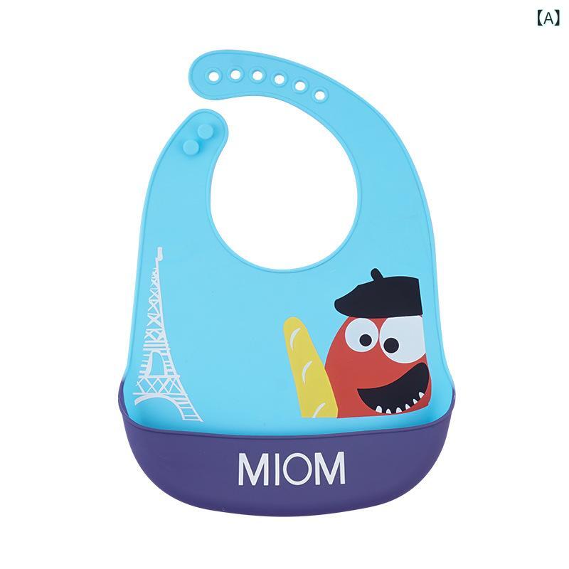 Bib - ベビー 食事エプロン 防水 食品級シリコン 男の子 女の子 インファント トドラー 口水防止 汚れ防止 かわいい 卡通柄 天藍 橙紅 亮黄 灰紫 夏 オールシーズン
