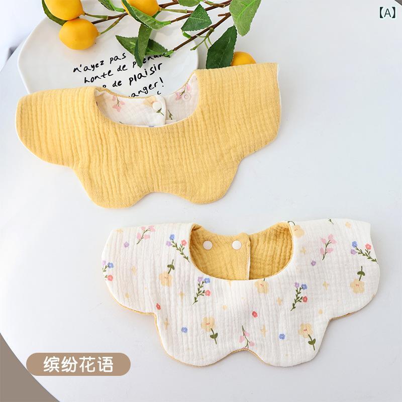Bib - ベビー 食事エプロン 花柄 動物柄 綿 吸水 口水巾 吐き戻し防止 男の子 女の子 花びらデザイン 丸型 かわいい プリント柄 綿素材 綿100% 通年使用 日常使い 綿エプロン 赤ちゃん用 幼児用 男女兼用 花柄エプロン 動物プリント スポット柄 カラ