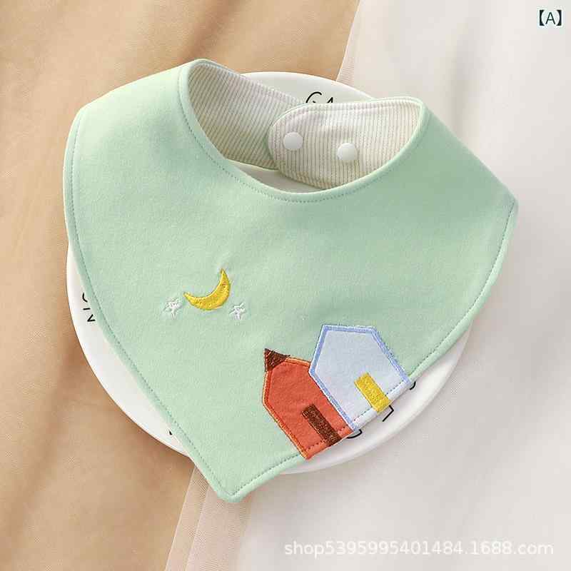 Bibs, Aprons - ベビー 防水 ビブ 綿 柔らか 暗号ボタン 男の子 女の子 動物 柄 緑 黄色 ピンク 春季 赤ちゃん 哺乳 守り 首元 汚れ防止 柔軟素材 かわいい イラスト 通年 幼児 口周り 保護 母子 用品