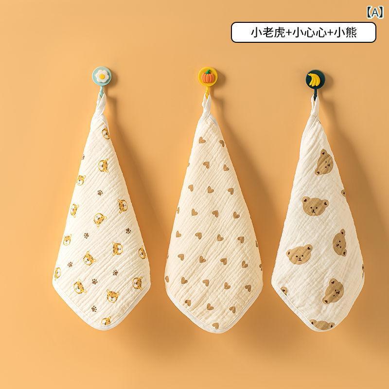 Bibs, Aprons - ベビー 洗顔タオル 綿素材 かわいい 動物柄 柔らか 口拭き 沐浴 手拭き 男の子 女の子 赤ちゃん 日常使い 肌触り 吸収 速乾 シンプル デザイン ウサギ クマ ハート 虎 冠 プリント セット