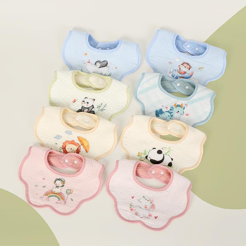 Bib - ベビー キッズ 口水巾 防水 防汚 綿 ガーゼ 男の子 女の子 かわいい 動物 柄 春夏 口周り 汚れ防止 柔らかい 肌触り 通年 授乳時 食事時 外出時 吸収 速乾 安全 A類 0-3歳