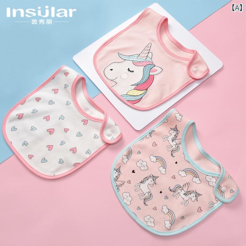 Bib - ベビー 男の子 女の子 綿 防水 口水巾 3点セット ユニコーン 恐龍 羊驼 かわいい プリント 吸水 面ファスナー 赤ちゃん 授乳 離乳食 食べこぼれ ガード 通年 柔らか 肌触り スタイ ビブ