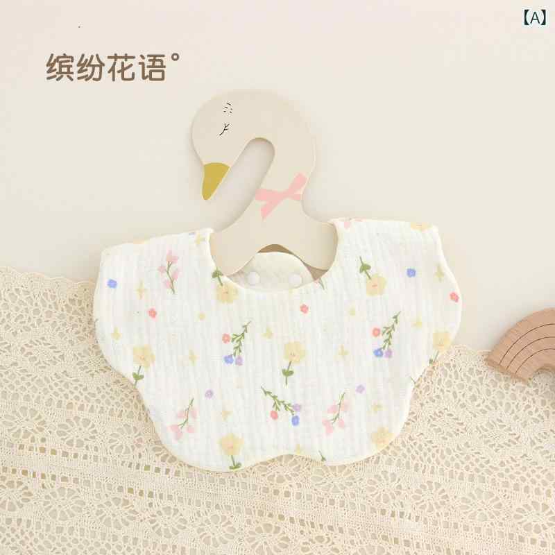 Bibs, Aprons - ベビー 口水巾 六層 ガーゼ 花びら よだれかけ 新生児 360度 回転 よだれ 兜 綿 吸水 機能 男の子 女の子 0-3歳 かわいい 動物 柄 花柄 カラフル ピンク ブルー オールシーズン 柔らかい 肌触り 通気性 高い