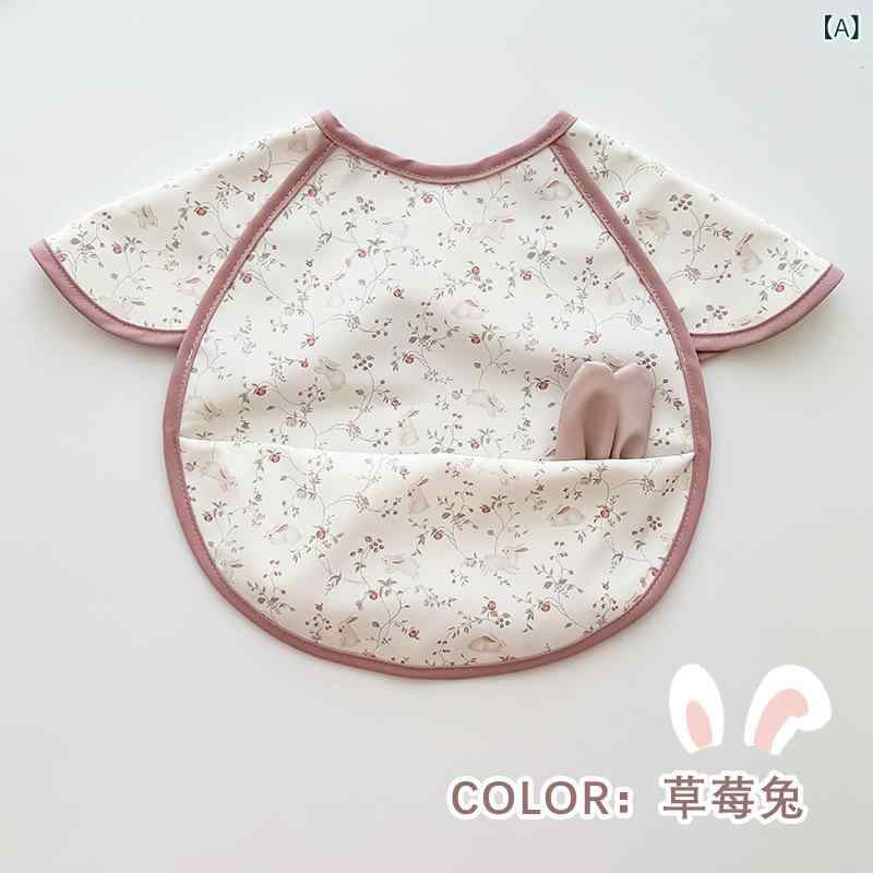 Bibs, Aprons - ベビー キッズ 食事エプロン 防水 防汚 超柔らかい PU素材 男の子 女の子 草莓 ウサギ プリント かわいい 耳付き 赤ちゃん 幼児 食事 汚れ防止 便利 アイテム オールシーズン 日常使い 柔軟 軽量 安全