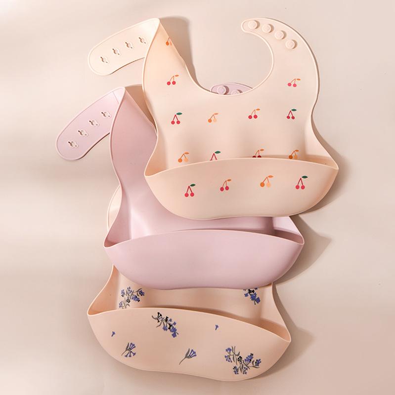 Bibs, Aprons - ベビー 食事エプロン 男の子 女の子 防水 防汚 超柔らか 食品級シリコン 動物柄 条紋 格子 純色 手描き カード 花柄 抽象 ドット プリント 3D 恐龍 桜桃 虹 春季 夏 オールシーズン
